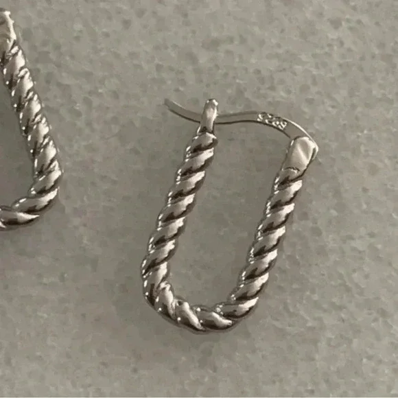 COPY - COPY - Sterling Silver Oval Twist Hoop Earrings - Picture 2 of 3